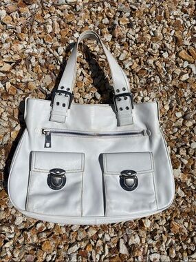 Marc Jacobs White Leather Tote with Front Pockets